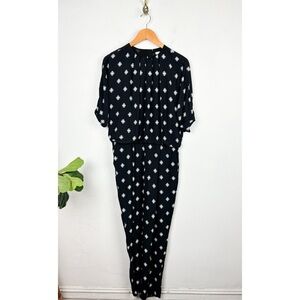 Mango MNG Suit Black Printed Key Hole Neck Jumpsuit Sz S